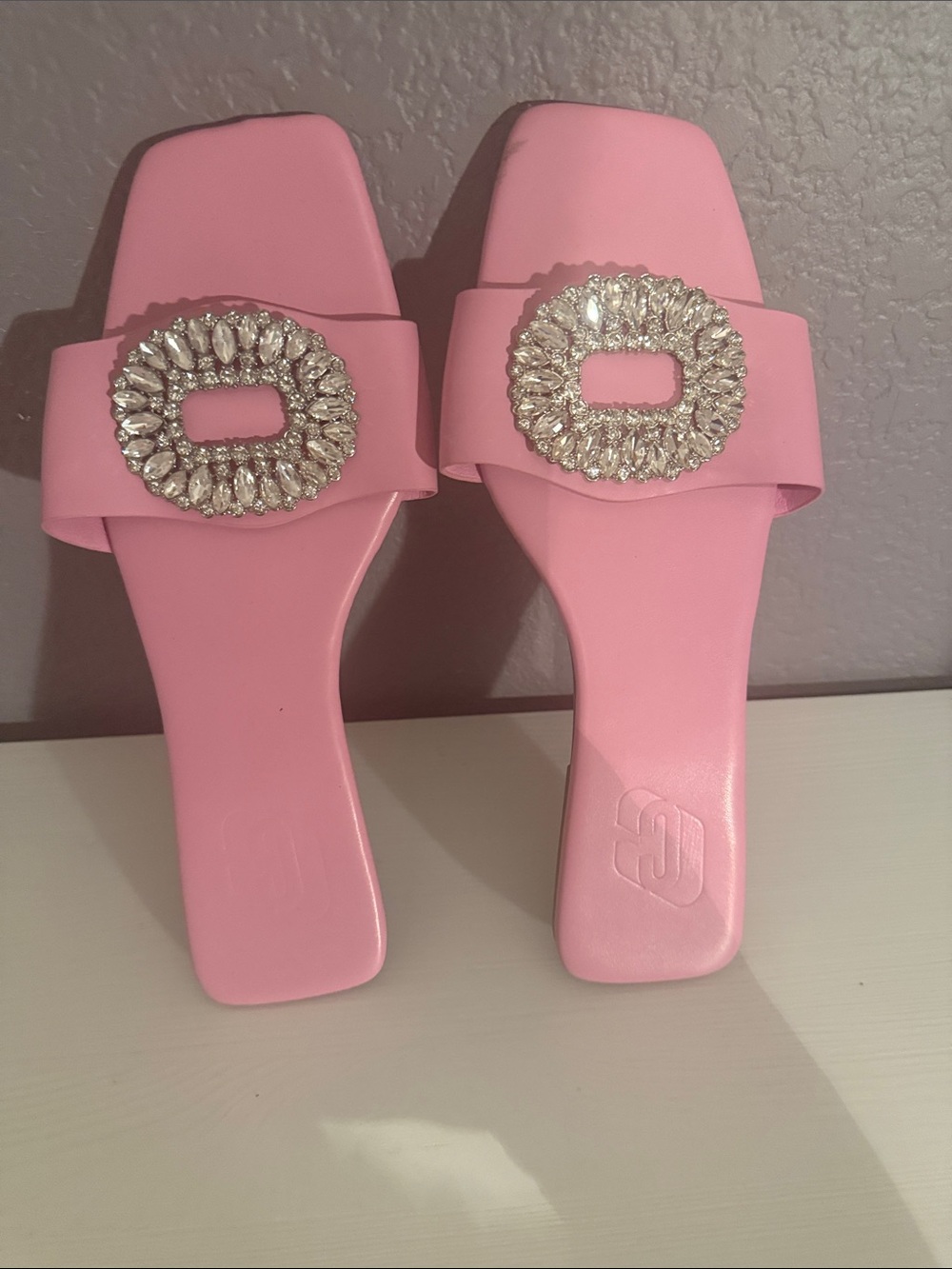 Pink Crystal-Embellished Slide Sandals - Women